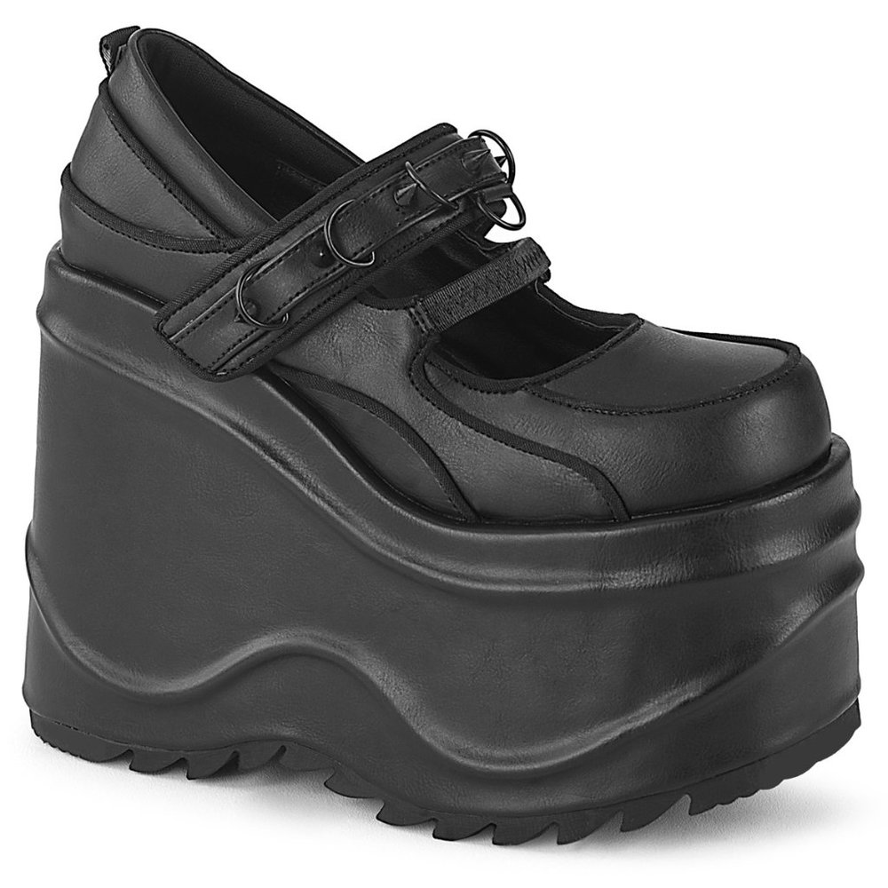 Demonia Wave 48 Black Platform Maryjane Shoes